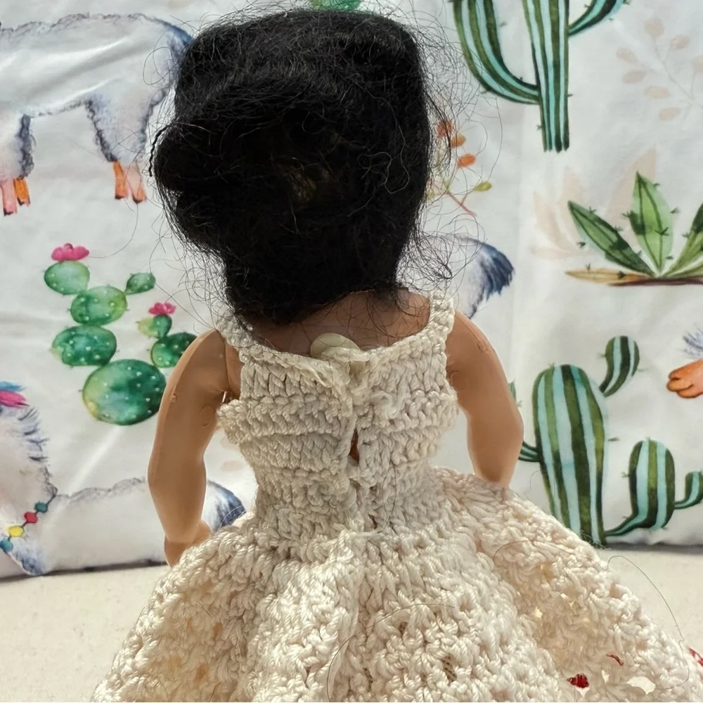 Vintage Doll with Cream Dress and Red Trim